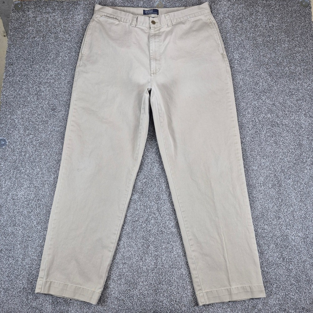 Vintage Polo Ralph Lauren Chino Pants Mens 38x32 Tan Khaki Cotton Straight Leg